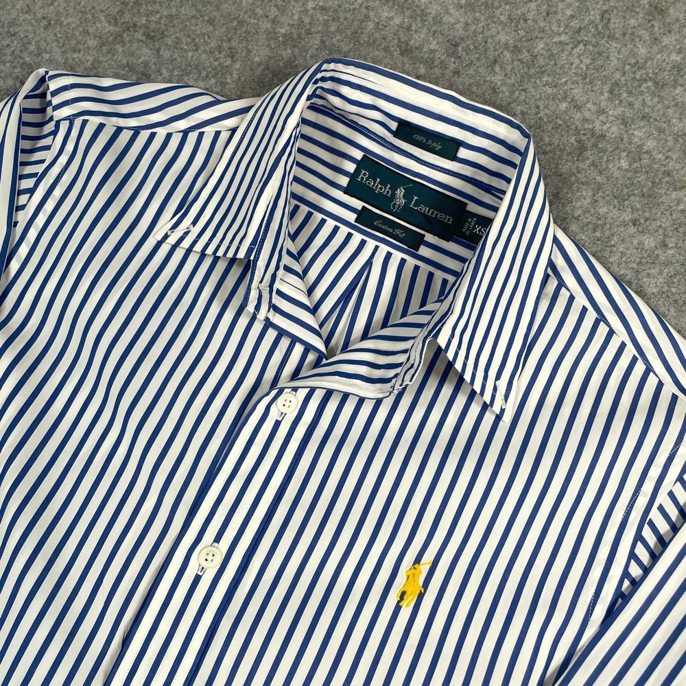 Ralph Lauren Mens Shirt XS Blue Striped Long Sleeve Custom Fit Classic Prep